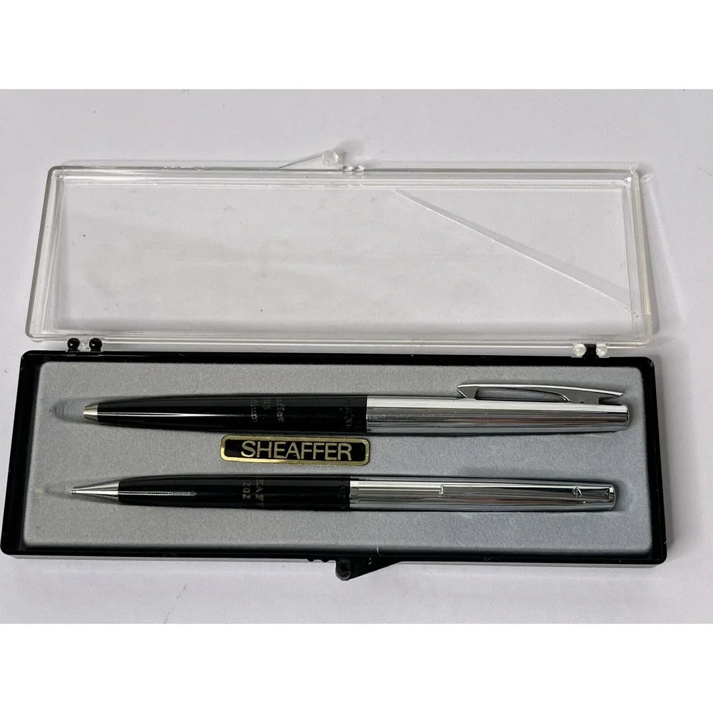 Sheaffer Black and Silver Pencil 202 and Pen 203 Set In Case